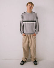 Rusty - White Lines Knitted Crew | Stone Grey