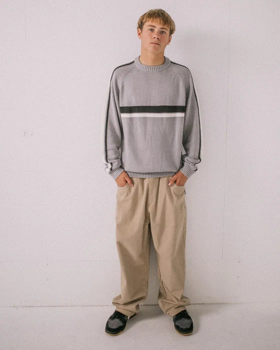 Rusty - White Lines Knitted Crew | Stone Grey
