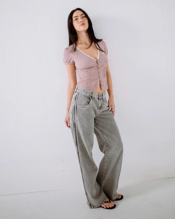 Rusty - Flip Mommy Low Rise Wide Leg Denim Jean | London Summer/ Baby Pink