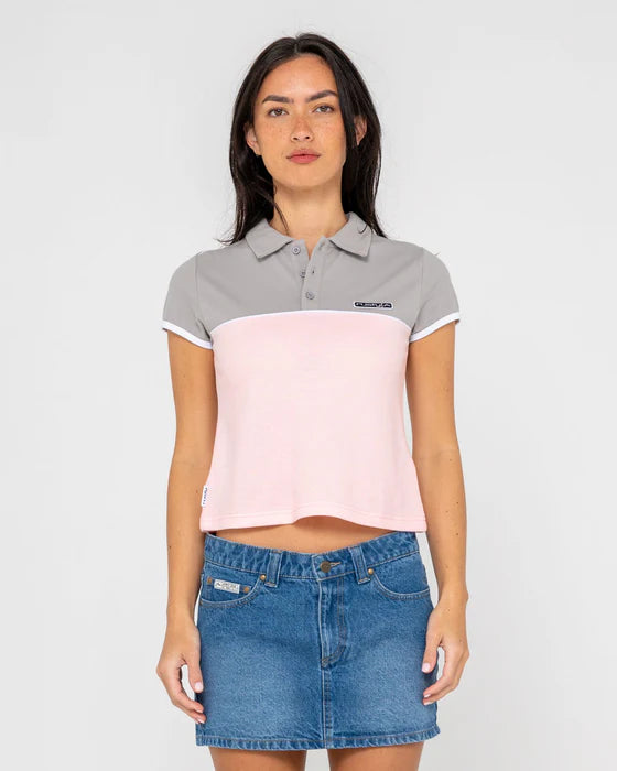 Rusty- Insert Dad Joke Baby Polo Tee | Pink/ Grey