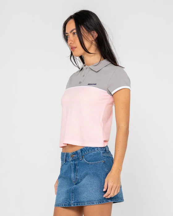 Rusty- Insert Dad Joke Baby Polo Tee | Pink/ Grey