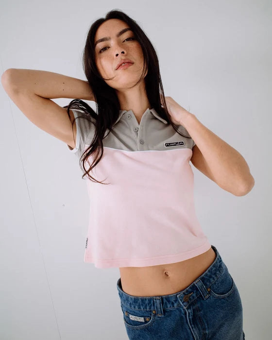 Rusty- Insert Dad Joke Baby Polo Tee | Pink/ Grey