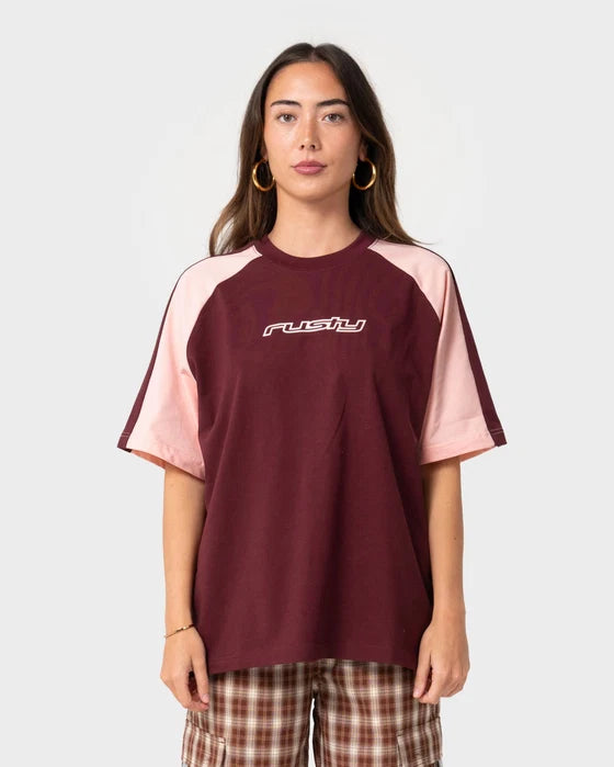Rusty- klooney Oversized Tee | Burgandy /Pink