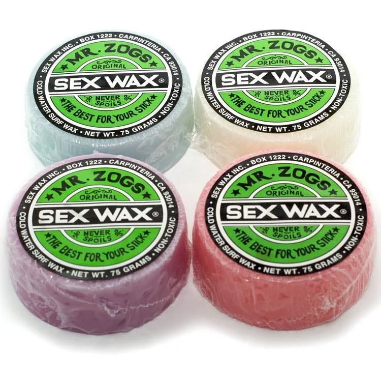 Original scented Sex Wax cold-style wax canisters, four-pack in purple, blue, clear, red