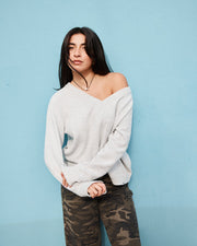 Rusty - Valid Vee Neck Slouch Knit | Ecru Marle