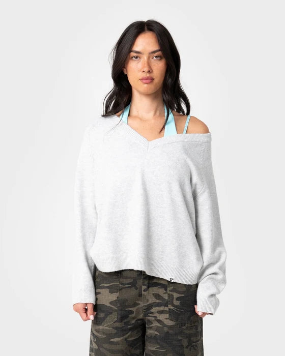 Rusty - Valid Vee Neck Slouch Knit | Ecru Marle