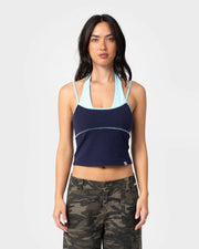 Rusty - Sweat Mock Layer Halter Tank Top | Navy Blue