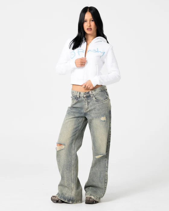Rusty - Mccop Crop Zip Thru Hooded Fleece | White