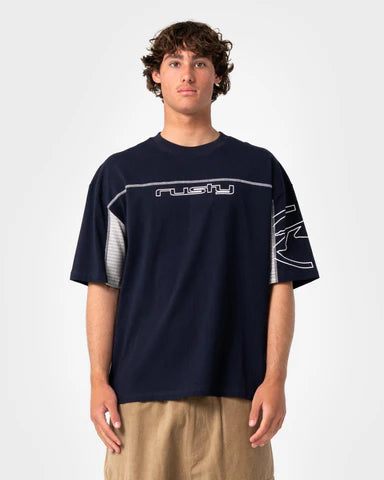 Rusty - Cyber Stripe Short Sleeve Tee | Navy Blue