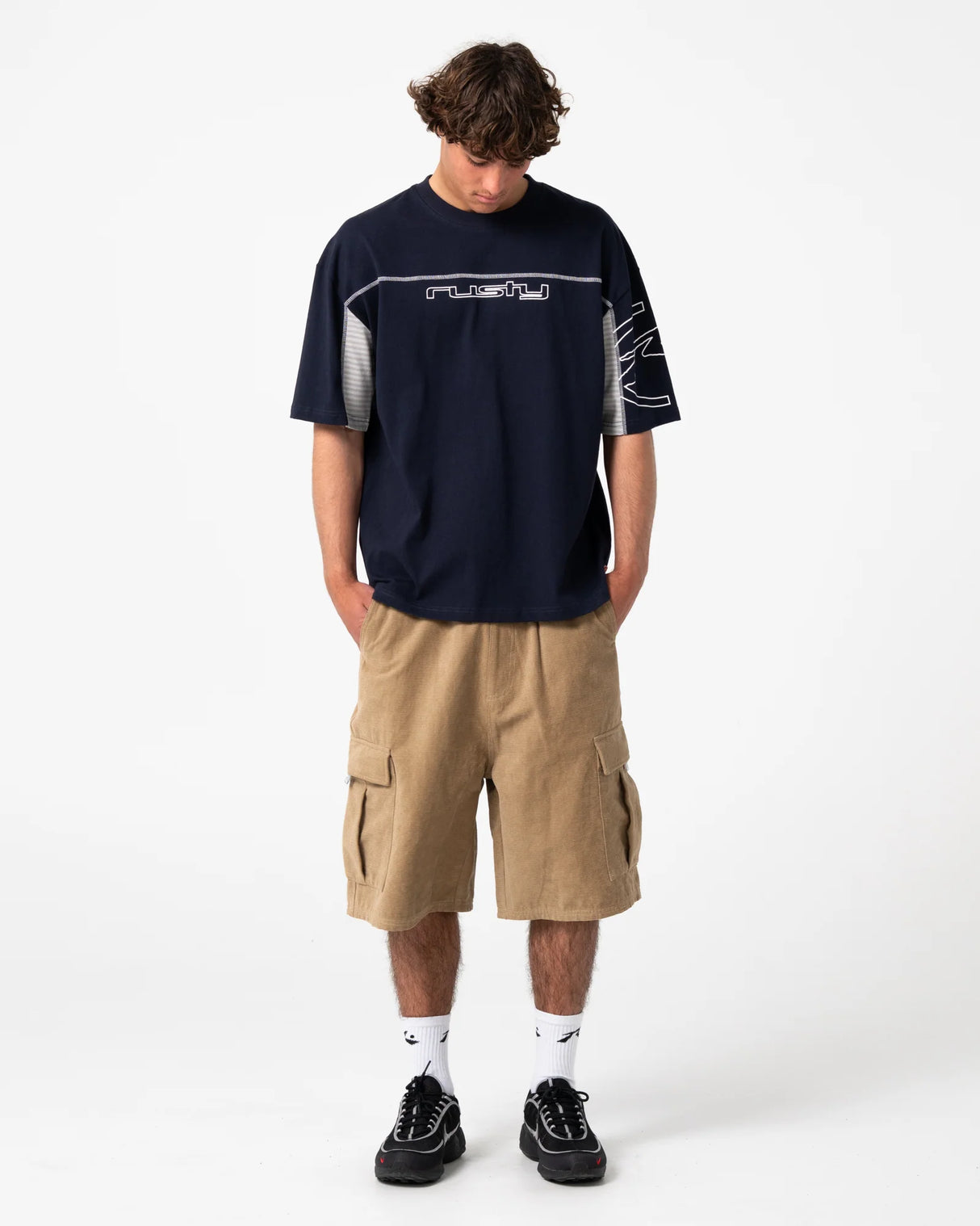 Rusty - Cyber Stripe Short Sleeve Tee | Navy Blue