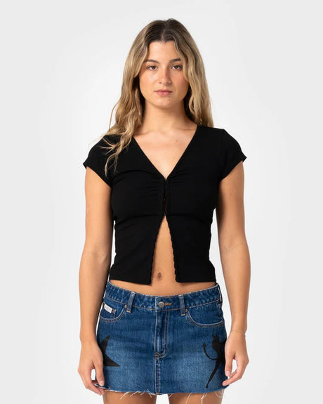 Rusty - I’m Hooked Cap Sleeve Fashion Top | Black