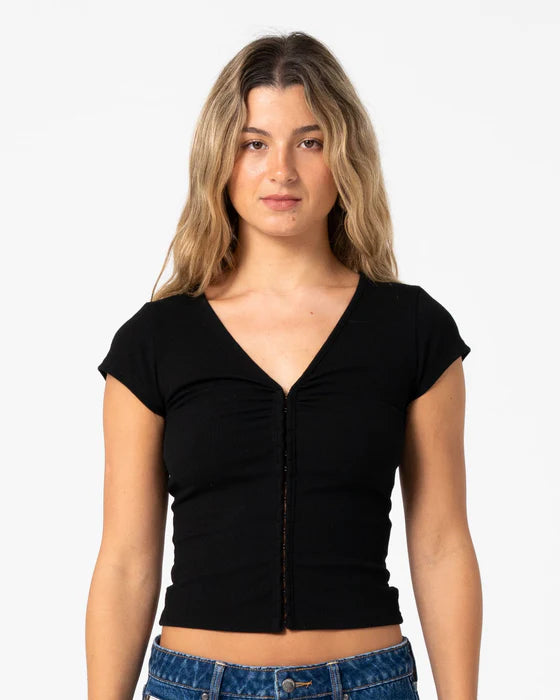 Rusty - I’m Hooked Cap Sleeve Fashion Top | Black
