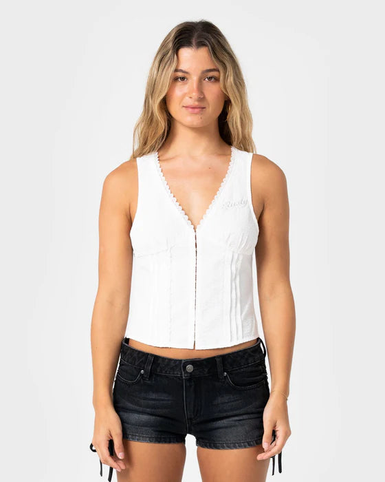 Rusty - Peggy Sue Sleeveless Button Down Blouse | White