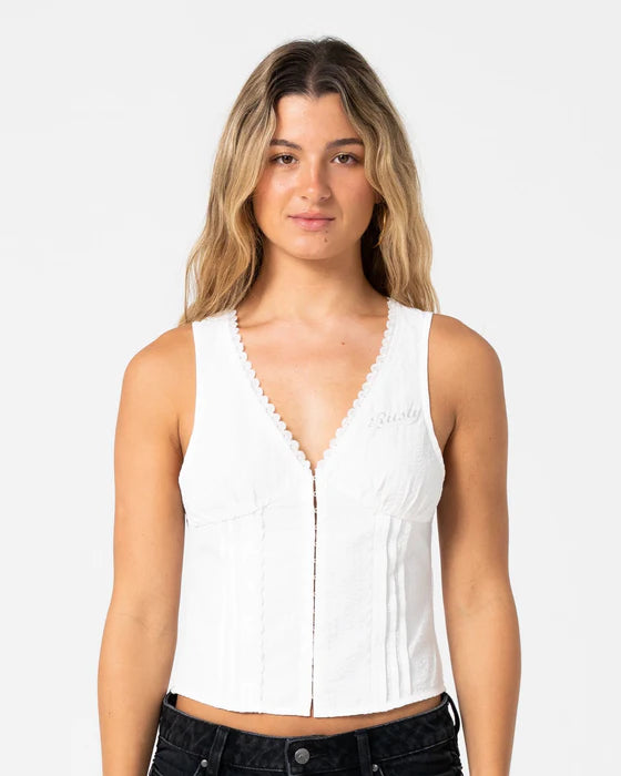 Rusty - Peggy Sue Sleeveless Button Down Blouse | White