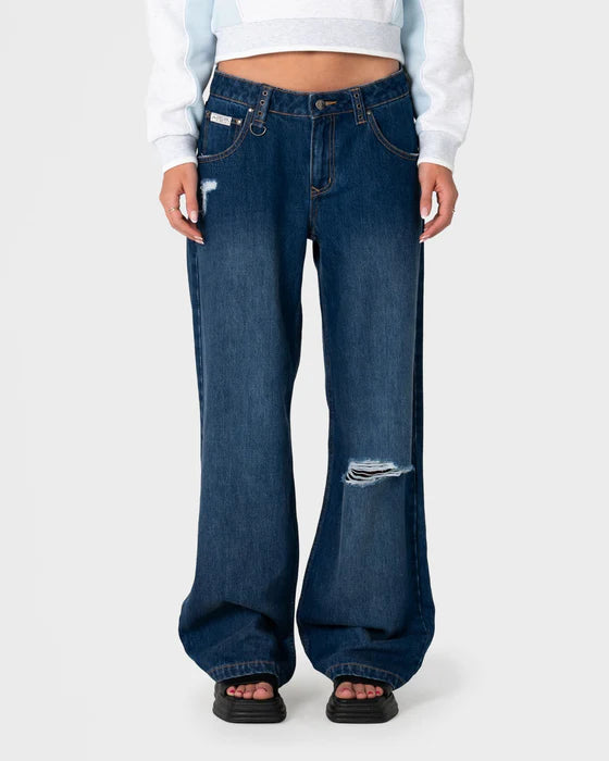 Rusty- Burn Baby Loose Low Rise Jean | Blasted Deep Sea Blue