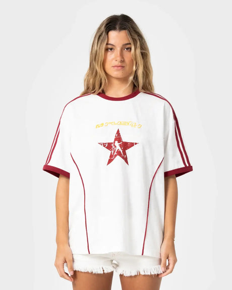 Rusty- Starred Devil Oversized Tee | Cream/Red