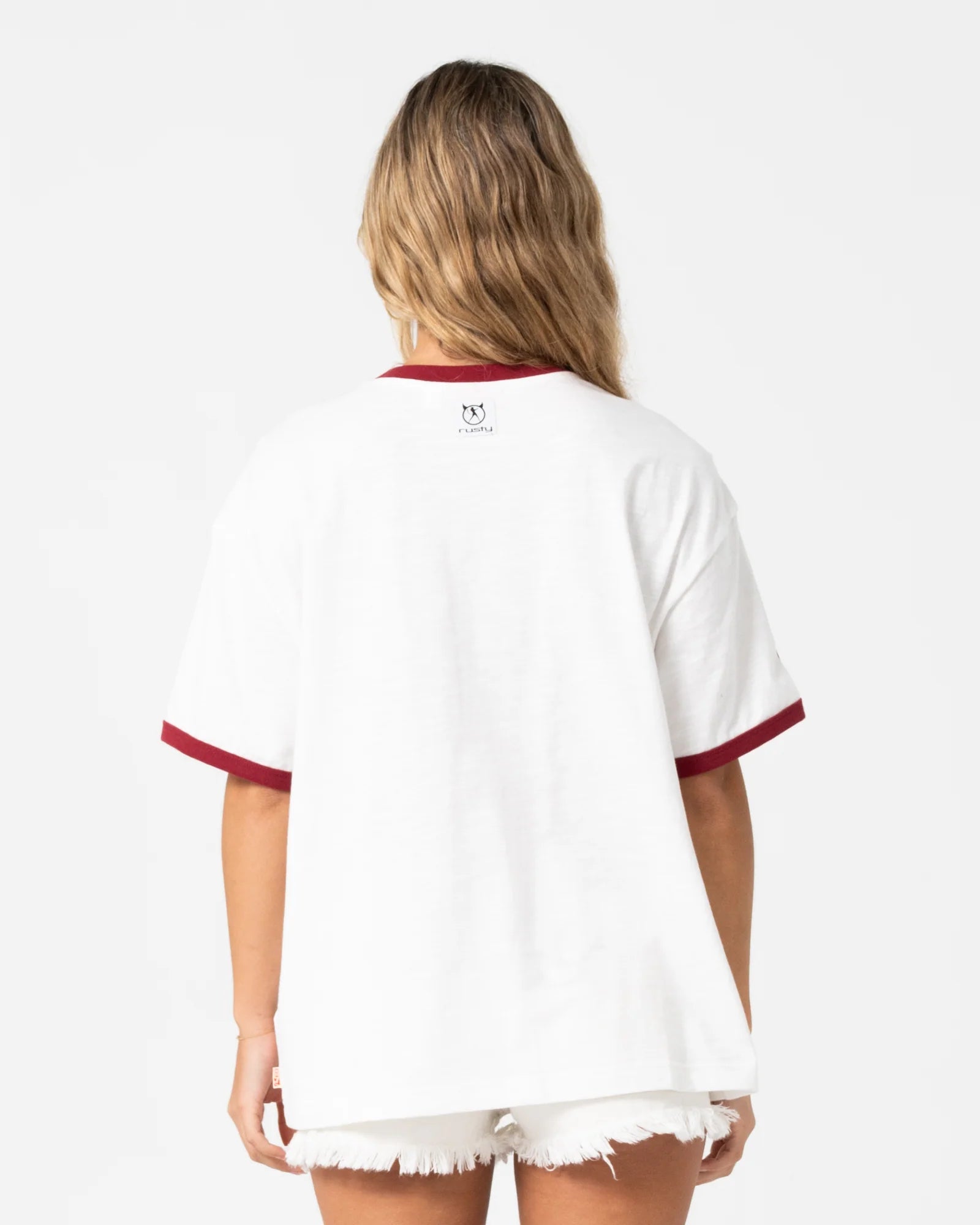 Rusty- Starred Devil Oversized Tee | Cream/Red