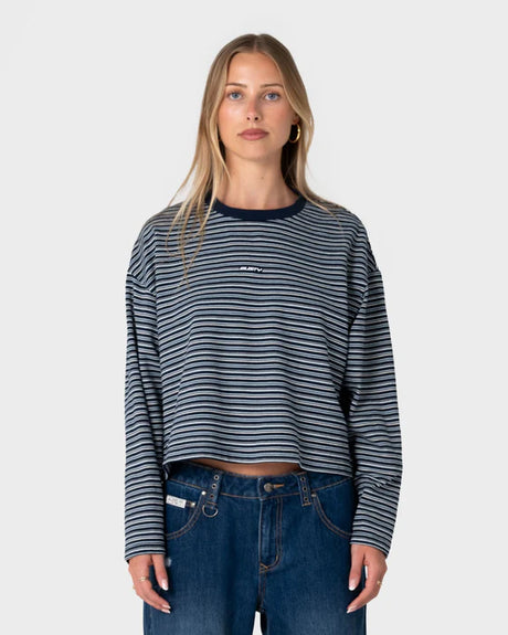 Rusty - 17 Degrees Stripe L/S Oversized Tee | Blue Stripe