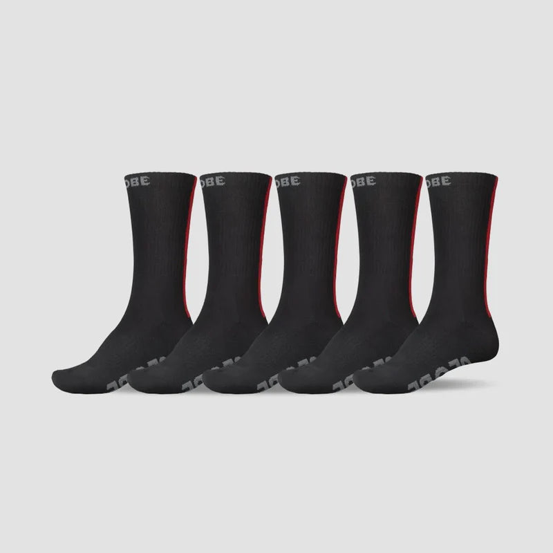 Globe - Stripe Hi Crew Socks Multi 5pk | Black/Red