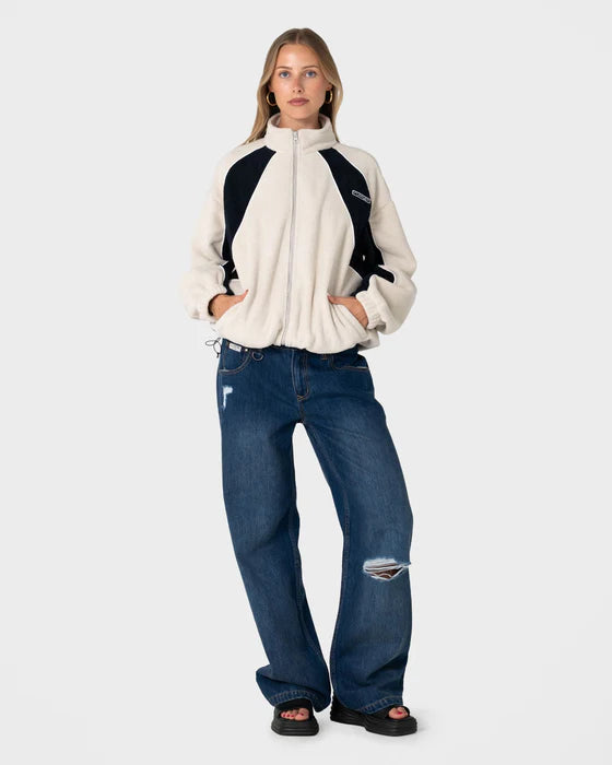 Rusty - Two Tides Zip Through Sherpa Fleece | Egret/ Navy Blue