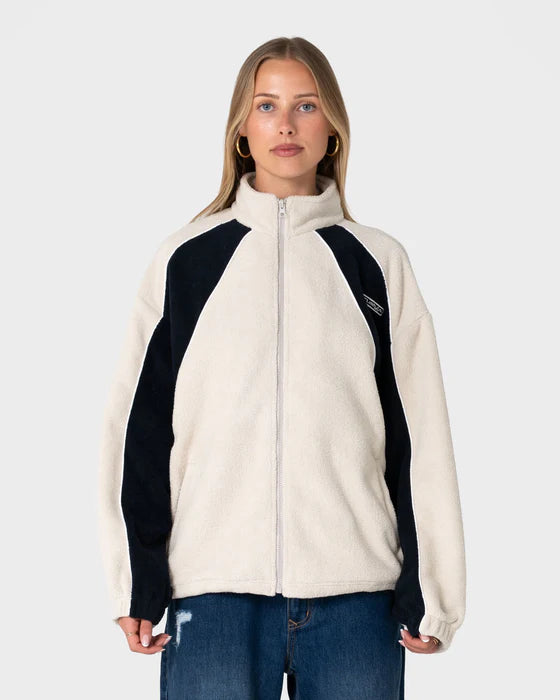 Rusty - Two Tides Zip Through Sherpa Fleece | Egret/ Navy Blue