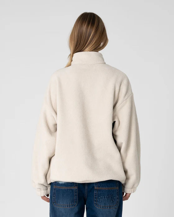 Rusty - Two Tides Zip Through Sherpa Fleece | Egret/ Navy Blue