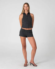 Rusty- Finance Mummy Low Rise short | Grey Pin Stripe