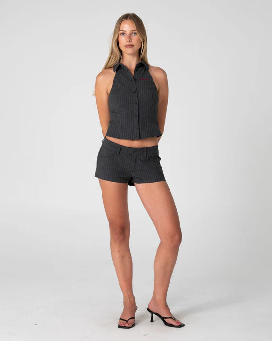 Rusty- Finance Mummy Low Rise short | Grey Pin Stripe