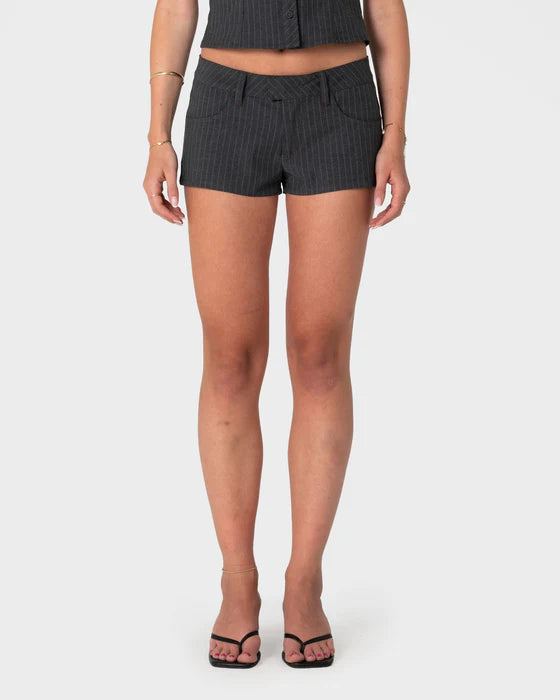 Rusty- Finance Mummy Low Rise short | Grey Pin Stripe