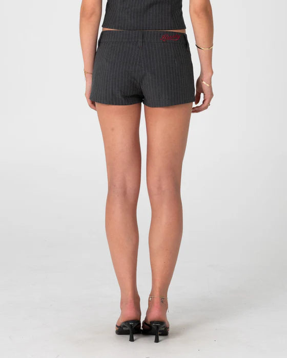 Rusty- Finance Mummy Low Rise short | Grey Pin Stripe