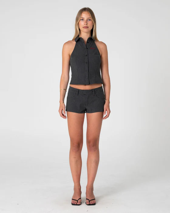 Rusty- Finance Mummy Low Rise short | Grey Pin Stripe