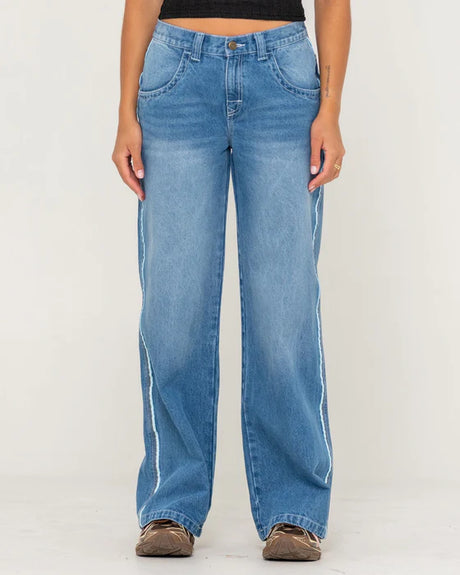 Rusty - Flip Mommy Low Rise Wide Leg Denim Jean | Blasted Middy Blue/Blue