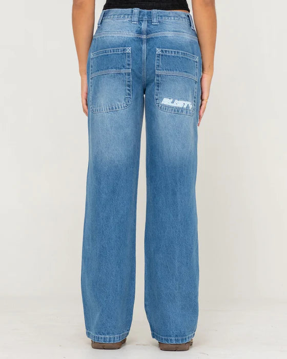 Rusty - Flip Mommy Low Rise Wide Leg Denim Jean | Blasted Middy Blue/Blue