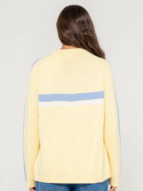 Rusty - White Lines Long Sleeve Crew  Neck Knit Top | Pale Banana/Retro Blue