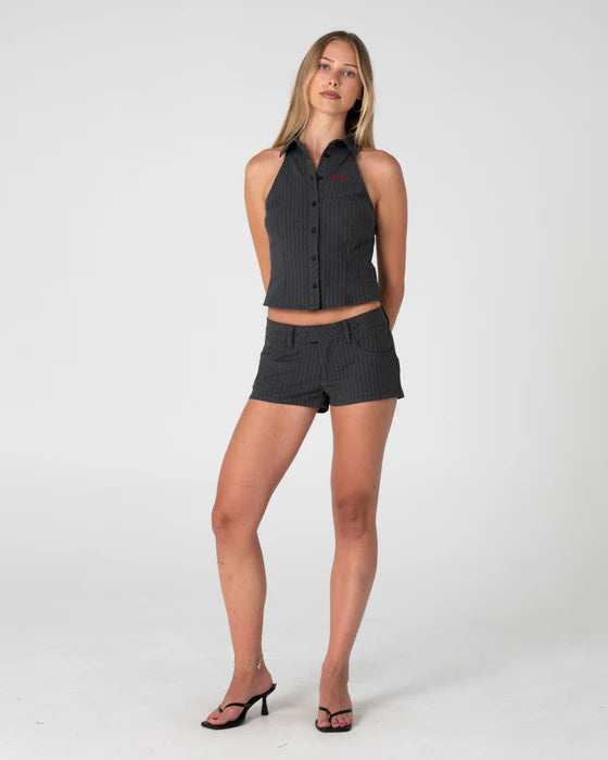 Rusty - Miss May Sleeveless Shirt | Grey Pin Stripe