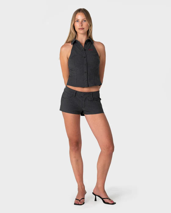 Rusty - Miss May Sleeveless Shirt | Grey Pin Stripe