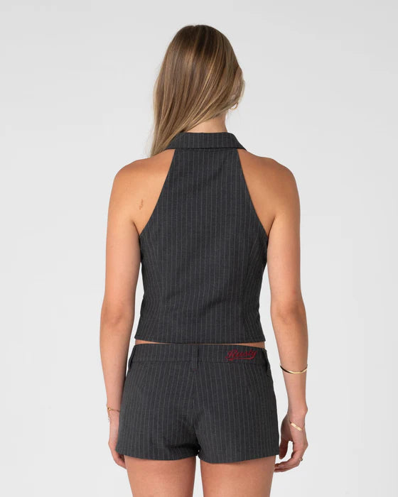 Rusty - Miss May Sleeveless Shirt | Grey Pin Stripe