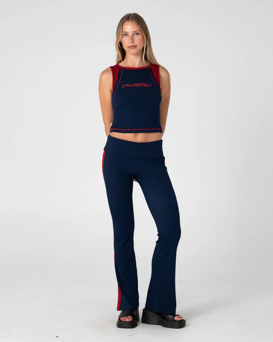 Rusty - Hilton Low Rise Bootleg Rib Pant | Navy Blue