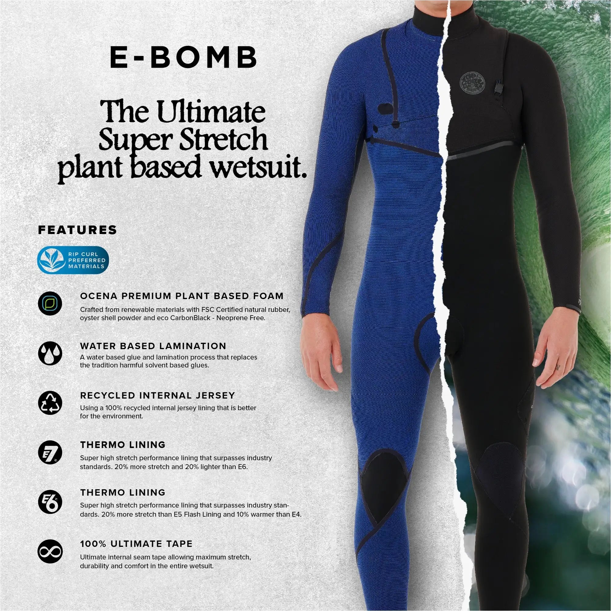 Rip Curl - E-Bomb 3/2 Zip Free Wetsuit | Black