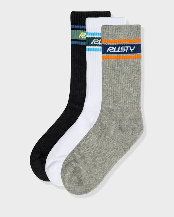 Rusty - Pit Crew Mid Calf Socks 3Pack | Multi