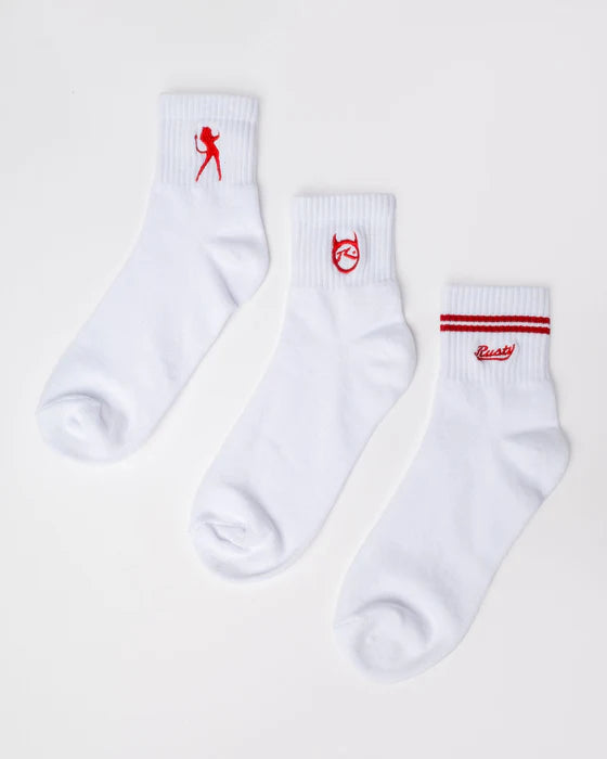 Rusty - Fancy Day Crew Socks 3Pack | White