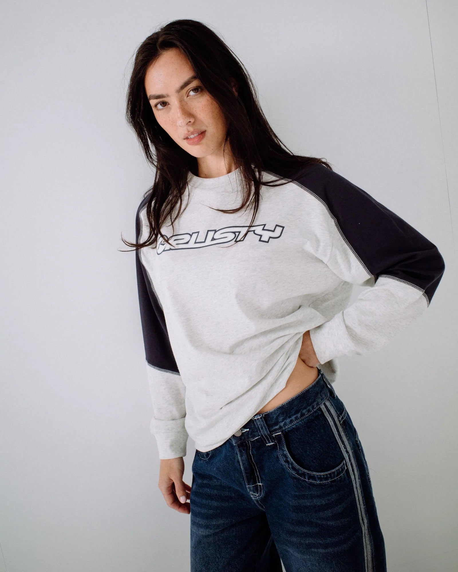 Rusty- Timmy Target Contrast L/S Tee | Ecru Marle