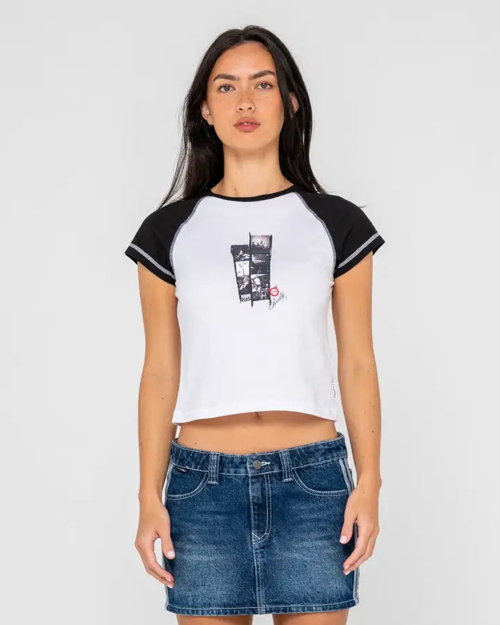 Rusty - Roll Out Raglan Cap Sleeve Baby Tee | White