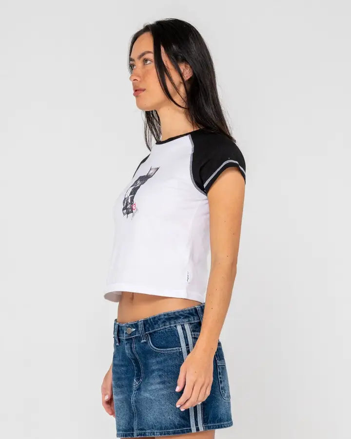 Rusty - Roll Out Raglan Cap Sleeve Baby Tee | White