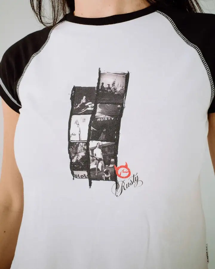 Rusty - Roll Out Raglan Cap Sleeve Baby Tee | White