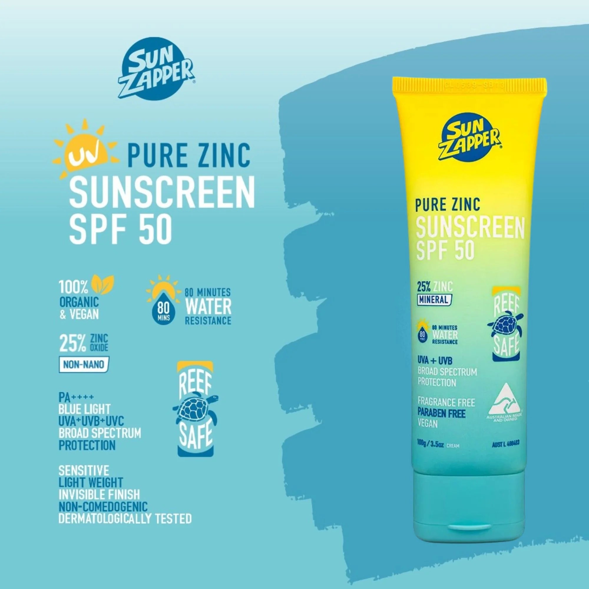 Sun Zapper - Pure Zinc Reef Safe Sunscreen With Non-Nano Zinc Oxide | SPF 50