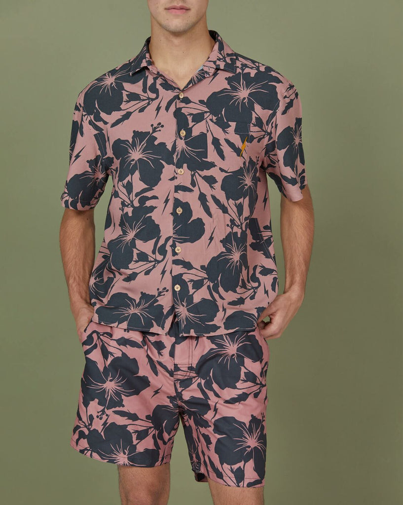 Lightning Bolt Floral printed pink short sleeve shirt Married to the Sea Surf Shop Lightning Bolt
