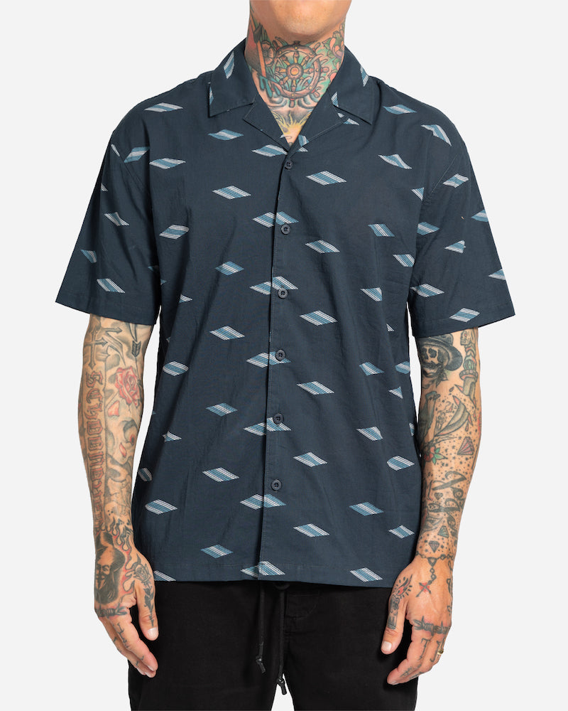 Lost Tapa Short Sleeve Shirt Navy Married to the Sea Surf Shop Lost