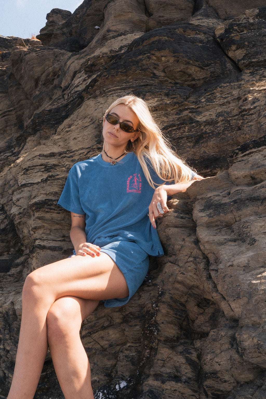 Surfer Girl Terry Towel T-Shirt | Riviera Blue