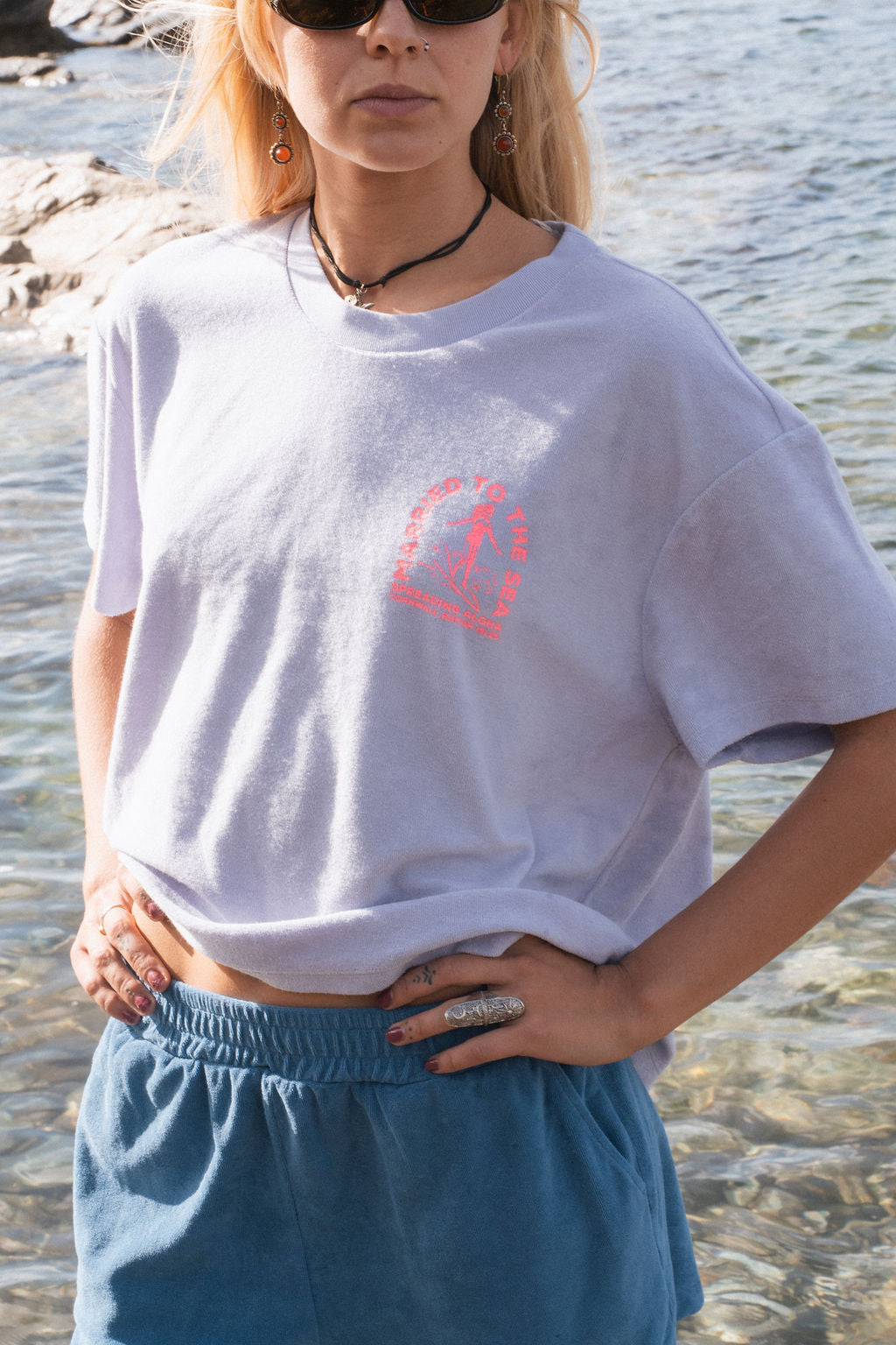 Surfer Girl Terry Towel T-Shirt | Parma Purple